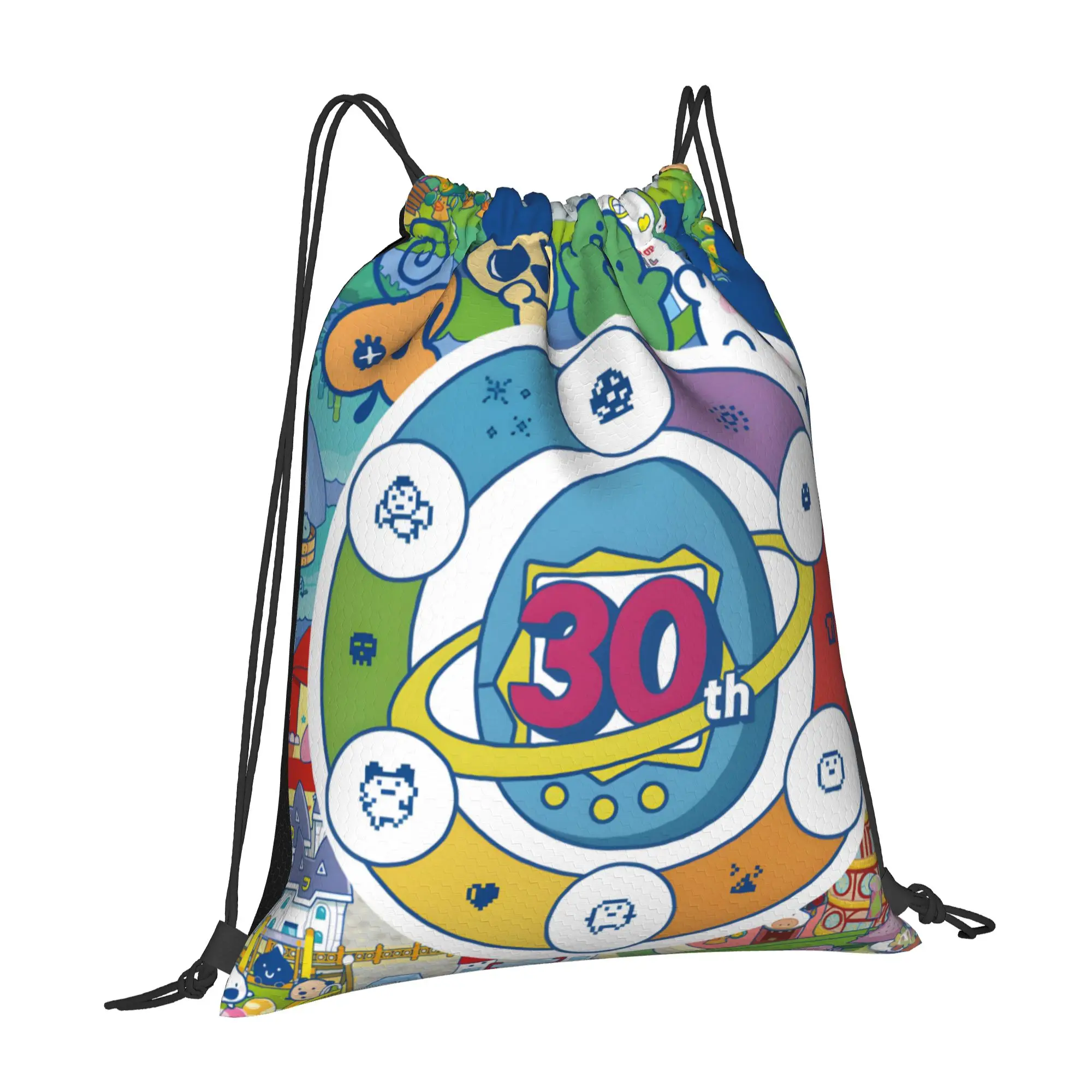 1 pc Tamagotchi Anime Cartoon Design  Drawstring Bags Sports Unisex Storage Bag