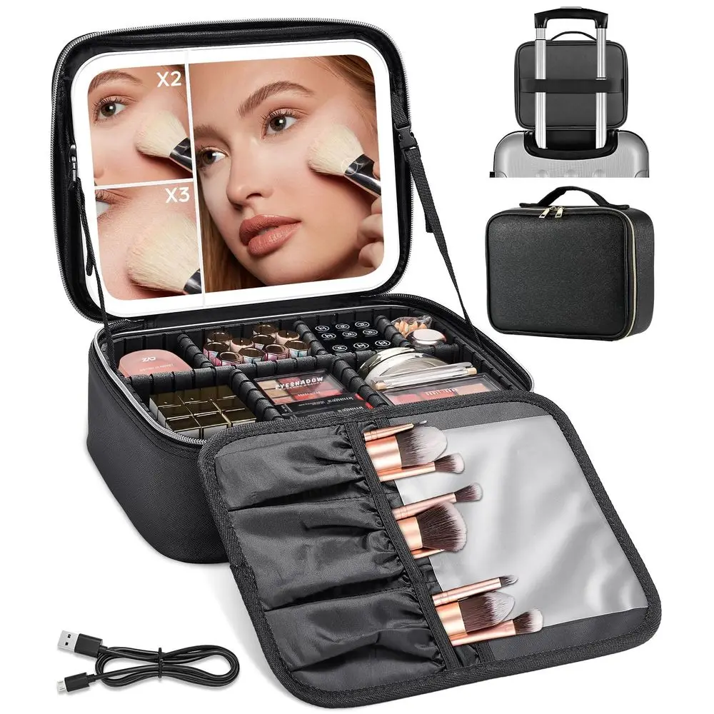 Cosmetiquera con Espejo para Maquillaje, Cosmetiquera con Espejo y Luz LED, 3 Luces de Colores Ajustables
