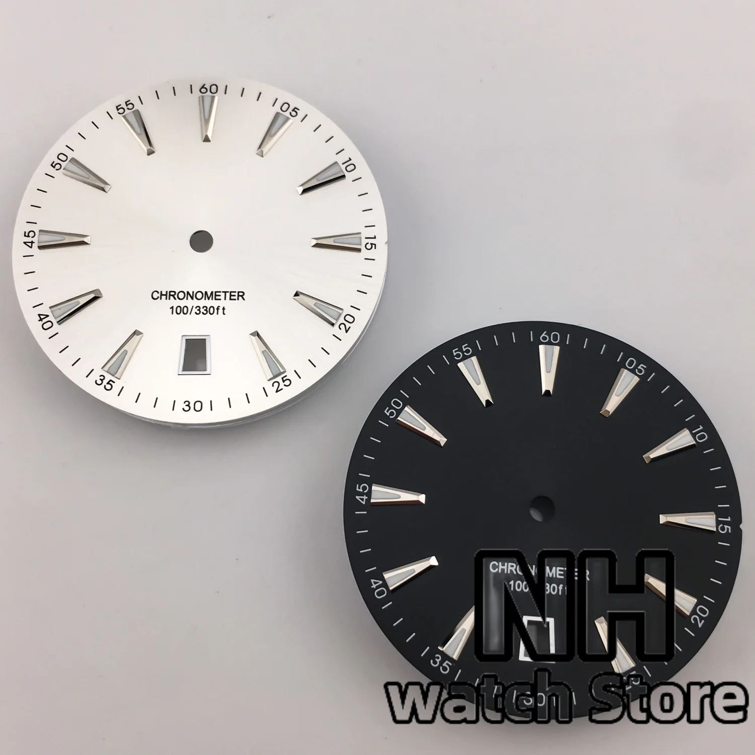 NH 33mm التدرج أشعة الشمس العقيمة ووتش الاتصال الهاتفي نافذة التاريخ مضيئة الأخضر عند الساعة 6 تناسب NH35 6 الساعة تاريخ الحركة