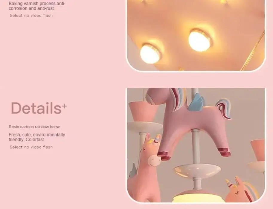 

Modern Kids Room Chandelier Pink Horse Lamp Little Girl Boy Pastoral Cute Cartoon Girl Study Bedroom Bedside Lamp