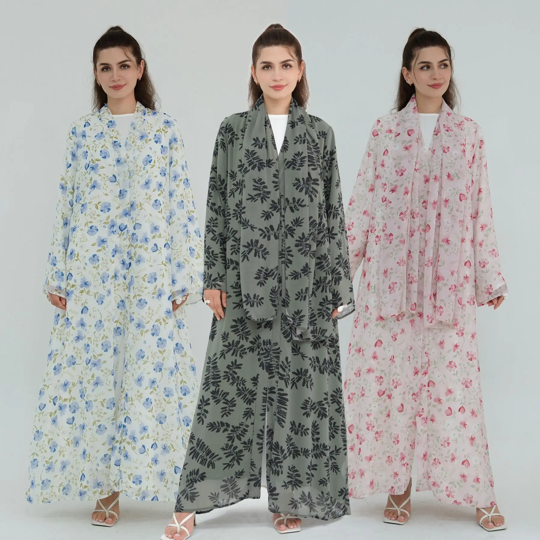 

Eid Women Dresses Hijab Suit Open Abaya Muslim Cardigan Robe Khimar 2 Piece Set Print Kaftan Ramadan Jalabiya Dubai Vestidos