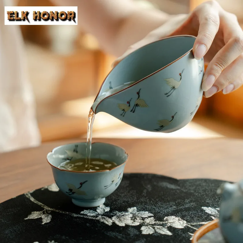 200ml Ru Kiln Return Of The Crane Tea Pitcher Divide Tea Cha Hai Dispenser Household Justice Cup Fair Mug Tea Items Accessories