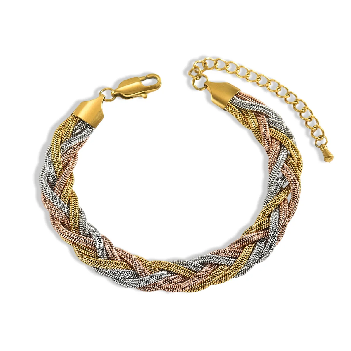 

Popular Jewelry Stainless Steel Bracelet Three Color Braided Bangles For Women Adjustable Extension Bracelet