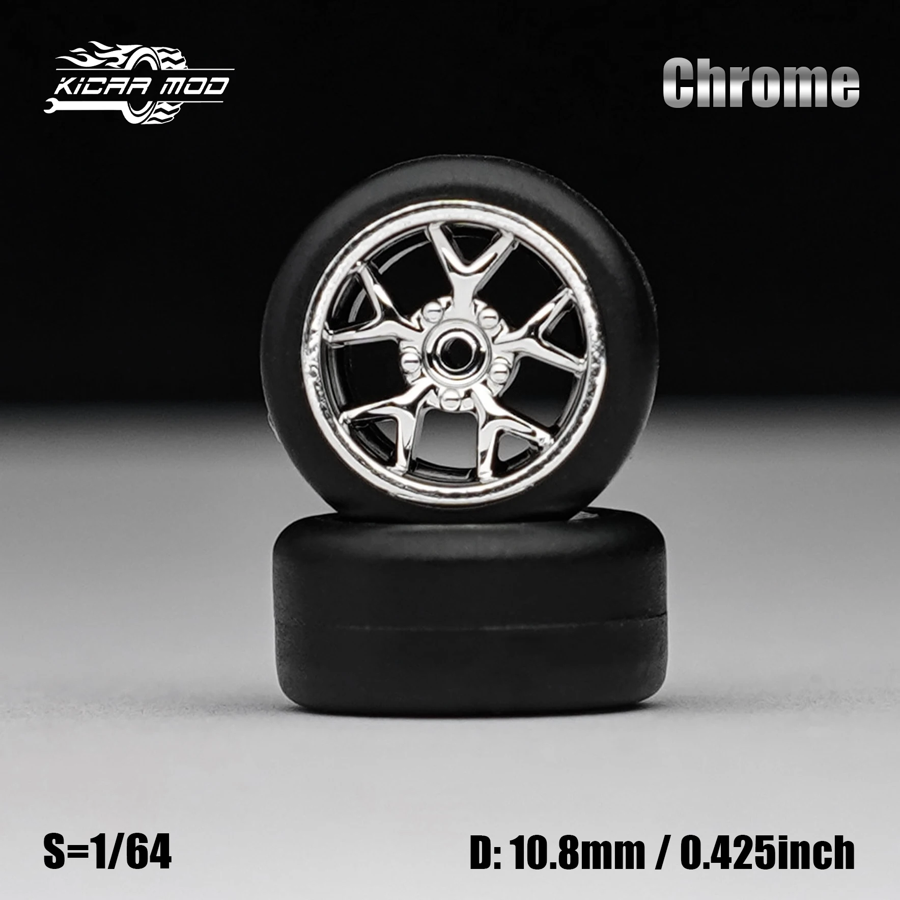 Roues argentées galvanisées pour modèle de voiture, avec pneus fixes en caoutchouc, livrées avec des rivets pour pièces de rénovation de modèles moulés sous pression, 4 pièces, 1 ensemble, 1/64