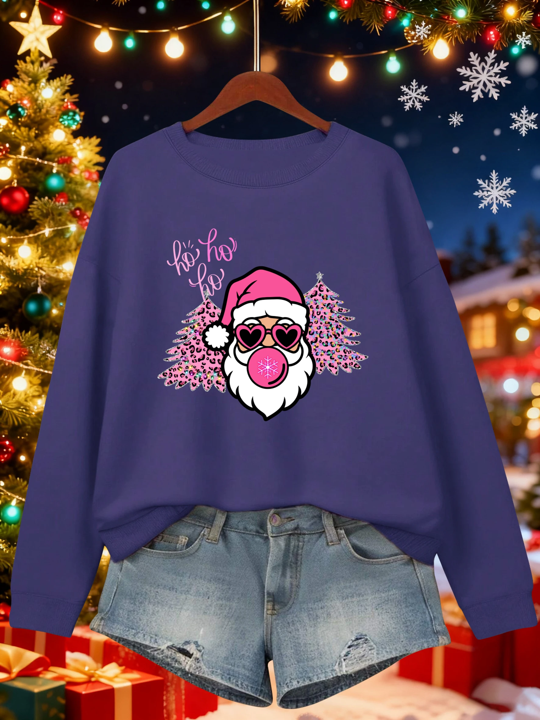 عيد ميلاد سعيد شجرة سانتا كلوز طباعة المرأة البلوز الصوف س الرقبة البلوز كل مباراة ملابس فضفاضة الخريف ملابس الشارع الشهير غير رسمية