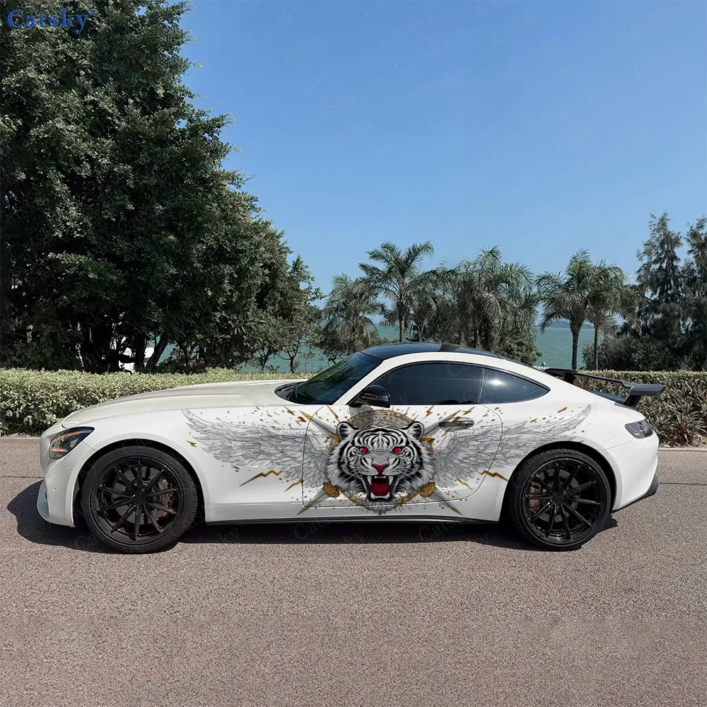 2PCS Cloud Dual Sword Tiger Car Side Wraps, Self-Adhesive PVC Waterproof & Scratch-Resistant Stickers, Car Accessory Gift