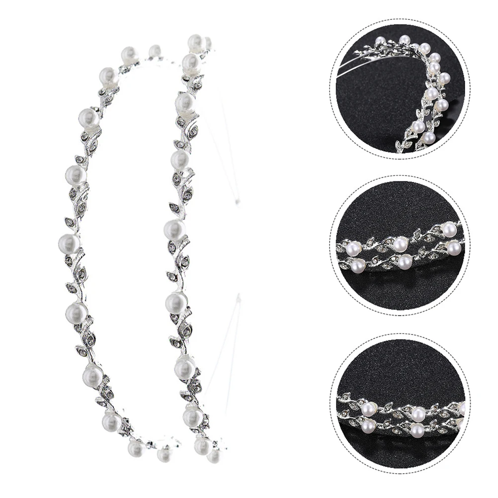 

Pearl Headband Wedding Hair Hoop Shiny Rhinestones Lovely Pearl Headdress Bridal Bridesmaid Accessories Lightweight Portable