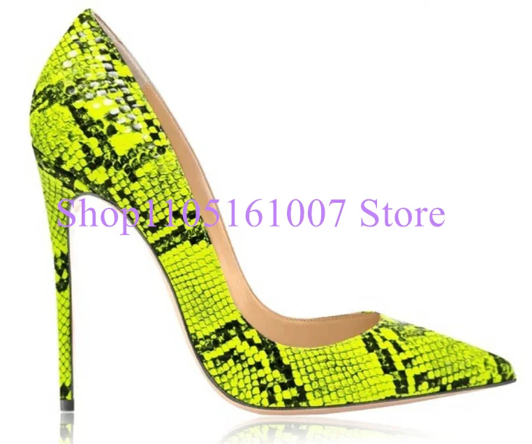 

Mixed Yellow Color Snakeskin Leather Lady Pumps Shoes Sexy Pointed Toe 8/10/12cm Thin Heel Woman High Heels Shoes Dress Heels