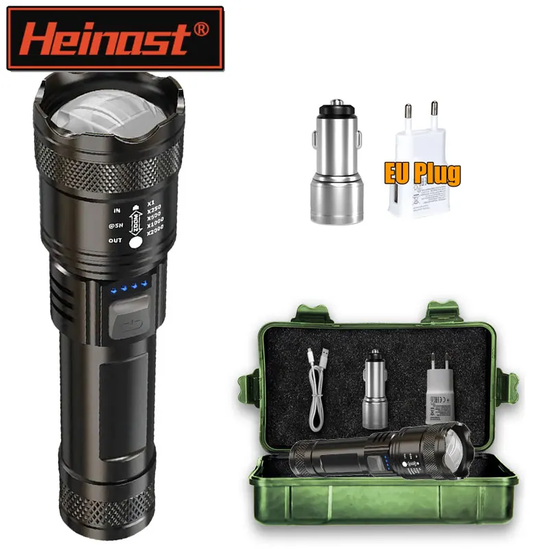 Built-in Battery Rechargeable Telescopic Zoom Emergency Outdoor Flashlights Portable Hight Power ABS Torch With Power Bank