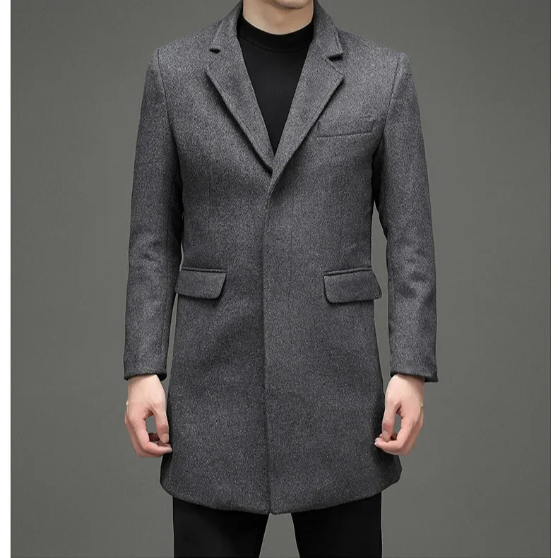 

2025 Autumn Man Jacket Fashion Solid Color Business Casual Male Outerwear Turn Down Collar Mid Length Versatile Men Overcoat