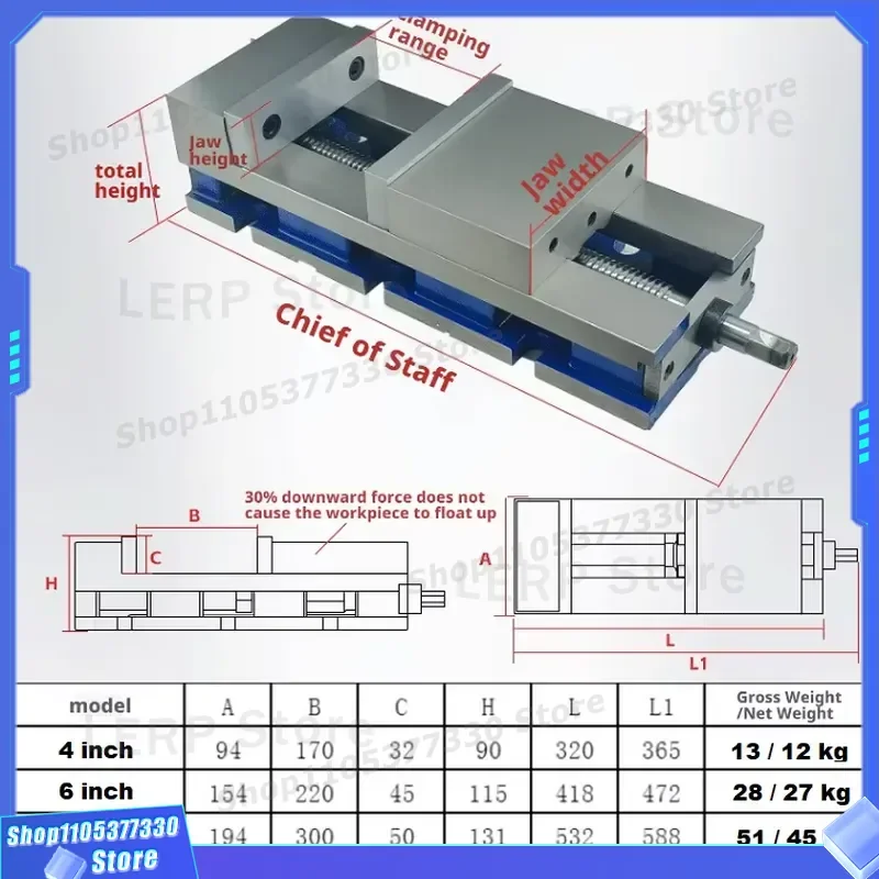 Heavy Duty Manual Bench Vise 4 6 8 Inch High Precision Flat Jaw Extended Opening Clamping Tool for Lathe CNC Milling Machine