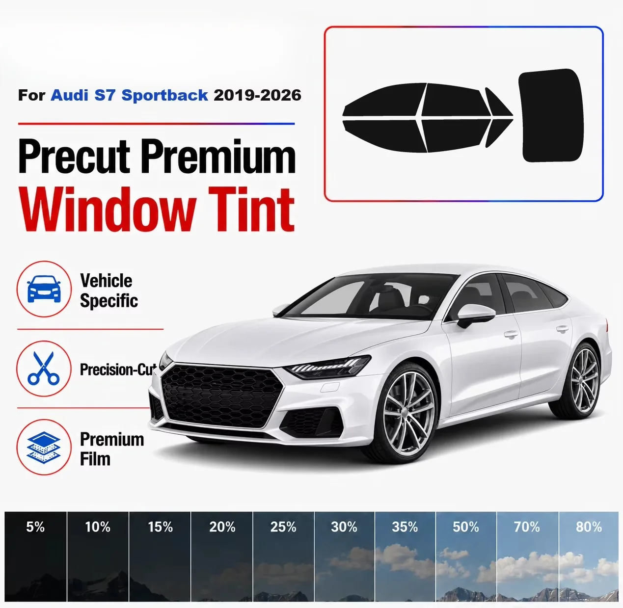 Premium Precut Window Tint Kit Front Rear Windows Rear Windshield For Audi S7 Sportback 2019-2026 Complete Set Nano Ceramic Film
