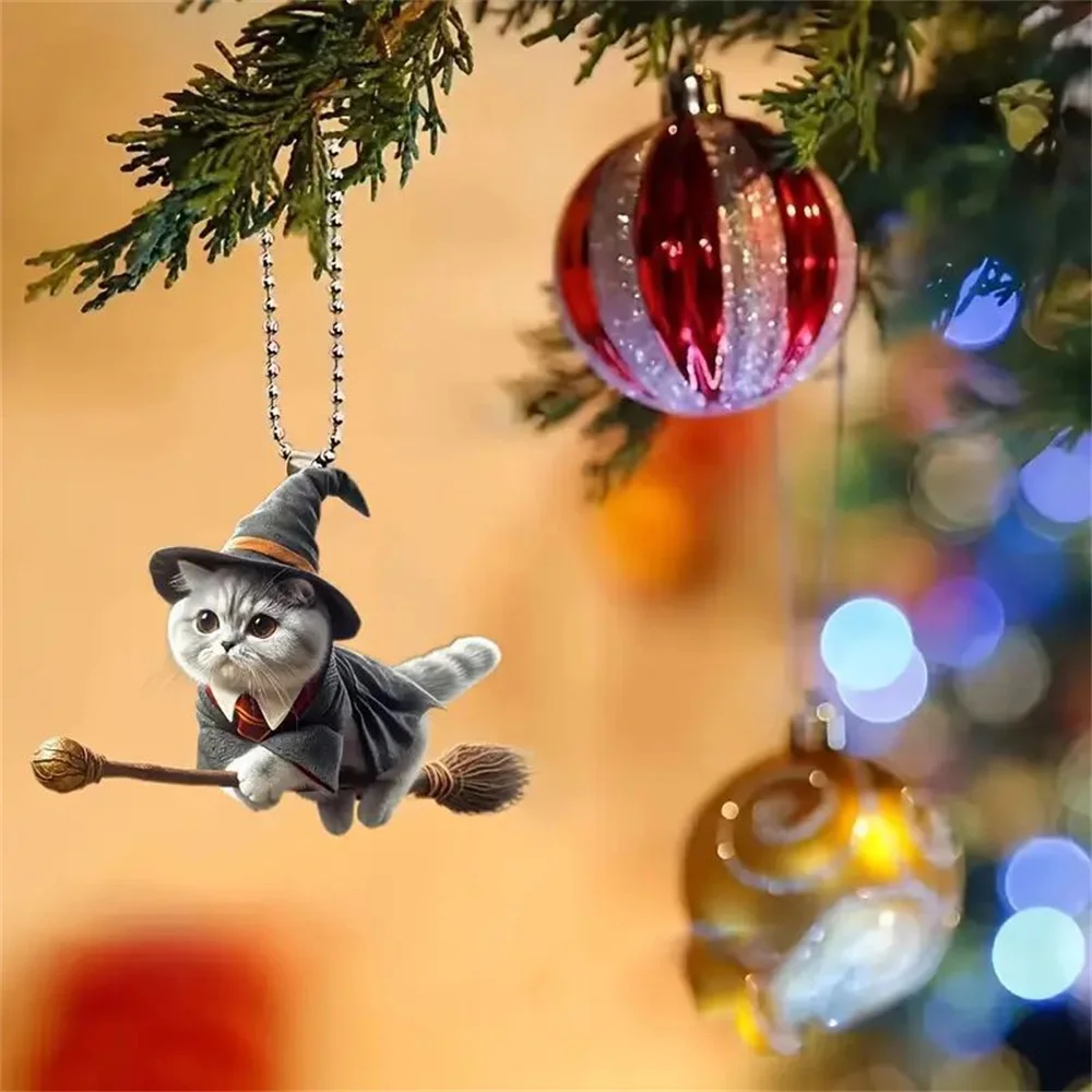Christmas Tree Hanging Ornaments Acrylic Flat Dogs Cats Car Rearview Mirror Hangings Pendant Xmas Party Decorations 2D Printing