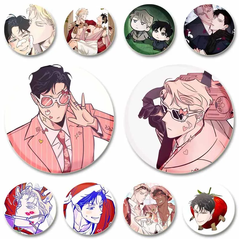 Korean BL Manhwa Roses and Champagne Acrylic Brooch Leewon Caesar Comic Characters Cosplay Badge for Backpack Gifts for Friend