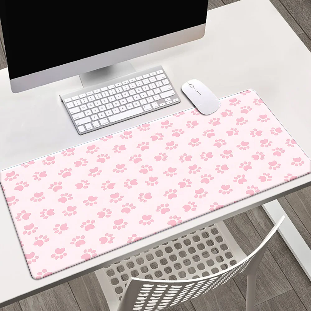 Pink Paw Print Large Desk Mat, Non-Slip Mouse Pad for Office