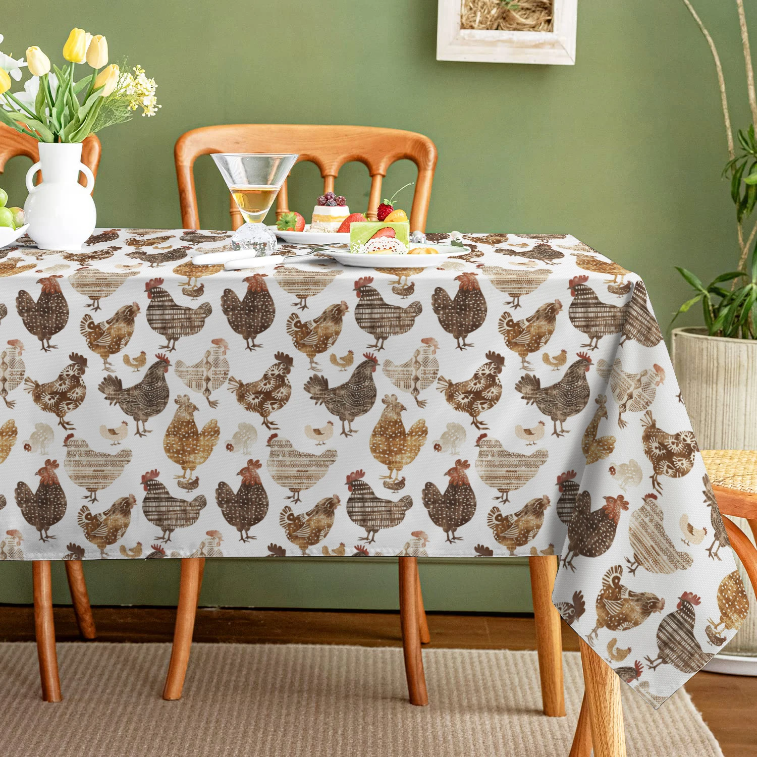 Chicken Farm House Watercolor Rectangle Polyster Tablecloth Festival Party Decoration Home Decoration Dining Room  Furnishings