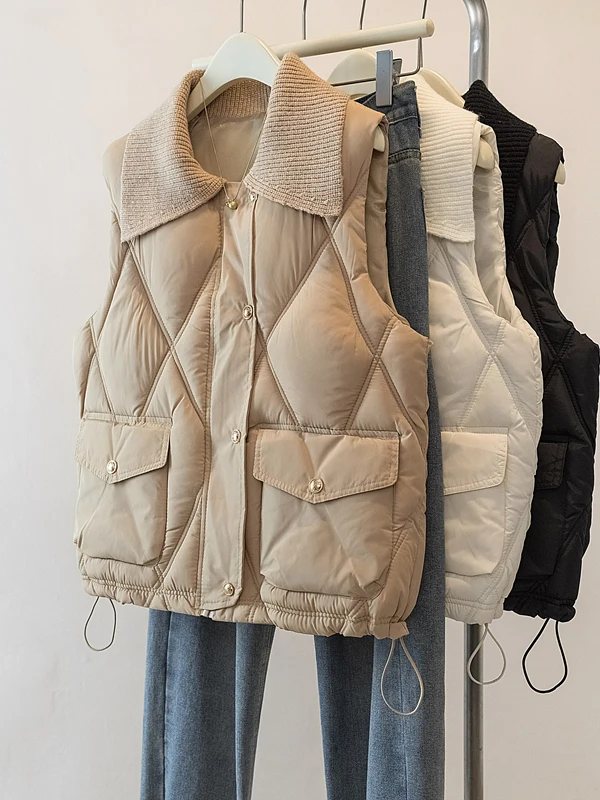 

Жилет с лацканами Ele с ромбовидным узором, верхняя одежда, свободный жилет с капюшоном, женский хлопковый жилет на осень-зиму, поездка на работу, мода