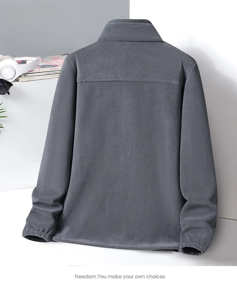 Winter Men's Fleece Zipper Letter Embroidery Jacket Outdoor Windproof Stand Collar Keep Warm Sweatshirt Thickened Travel Coats