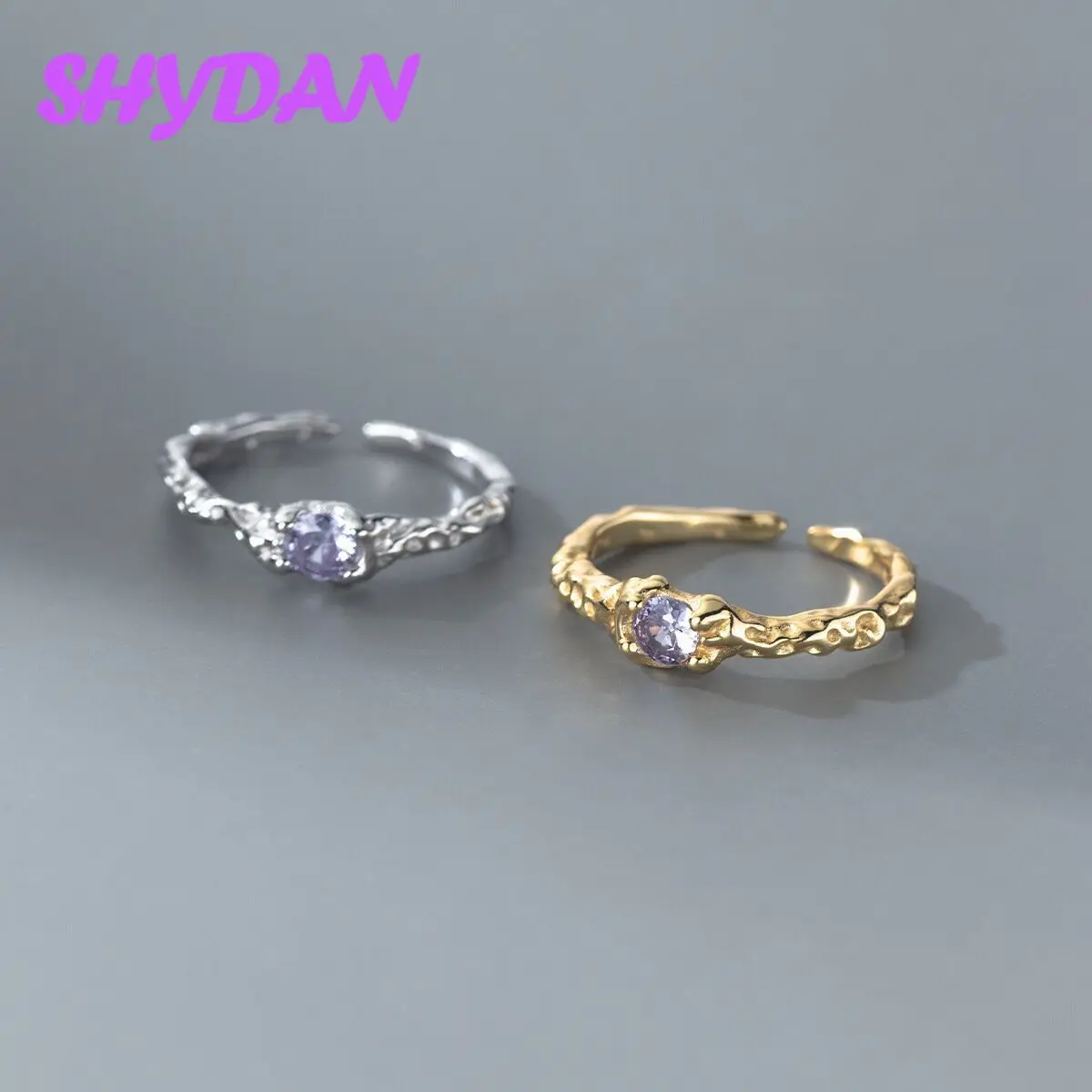 SHYDAN 925 Sterling Silver 18K Gold Zircon Finger Rings For Women Fashion Wedding Jewelry