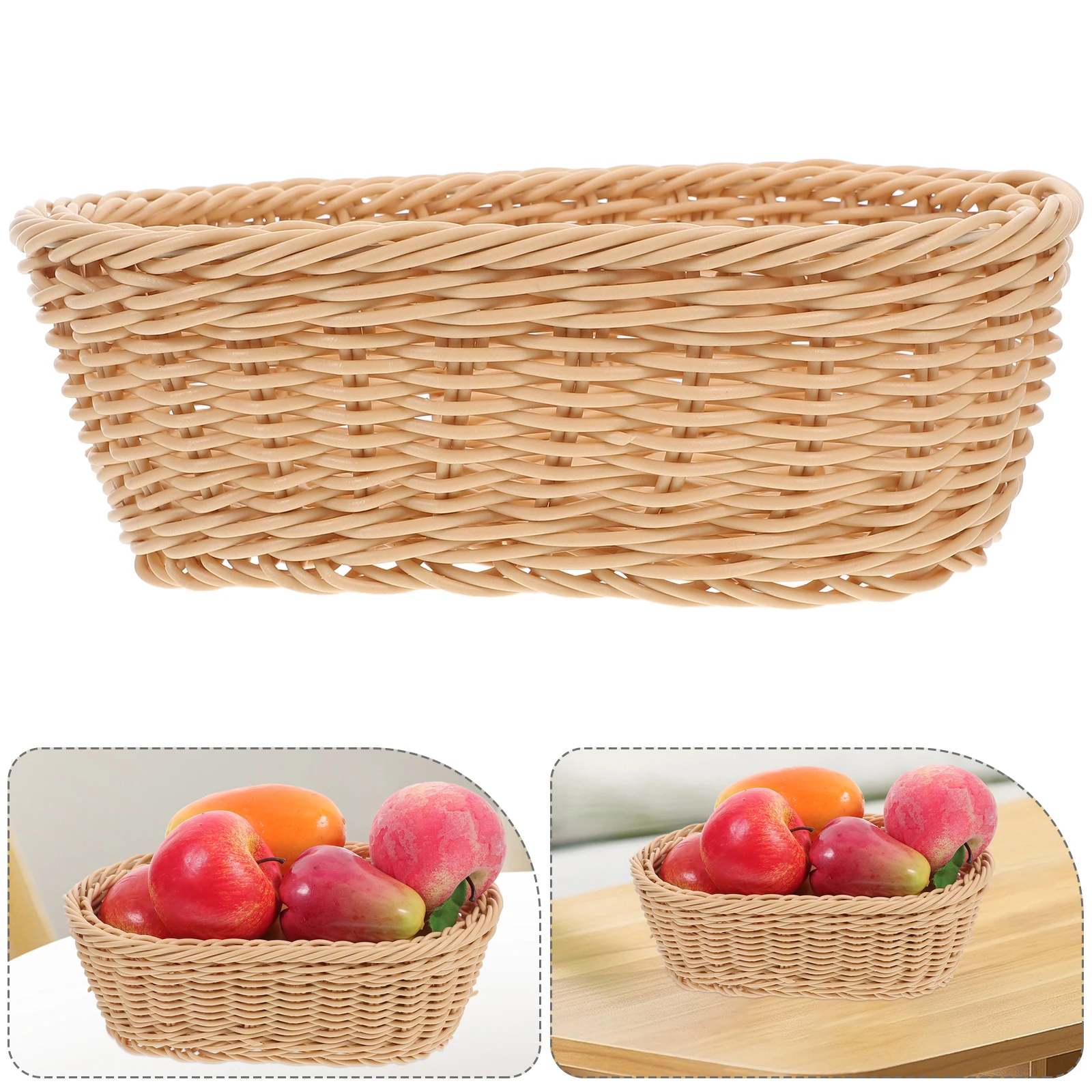 

1pcs Imitation Rattan Woven Bread Basket Oval Shape Small Handwoven Snack Fruit Storage Basket With Handle Reinforced Bottom For