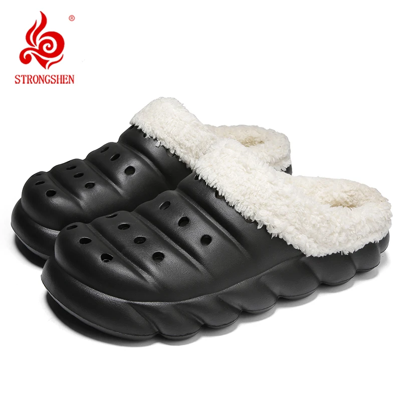 

STRONGSHEN Men Slippers Winter Warm Plush Home Hole Shoes Garden Clogs Mules Slippers Soft Comfort Winter Shoes Men Footwear