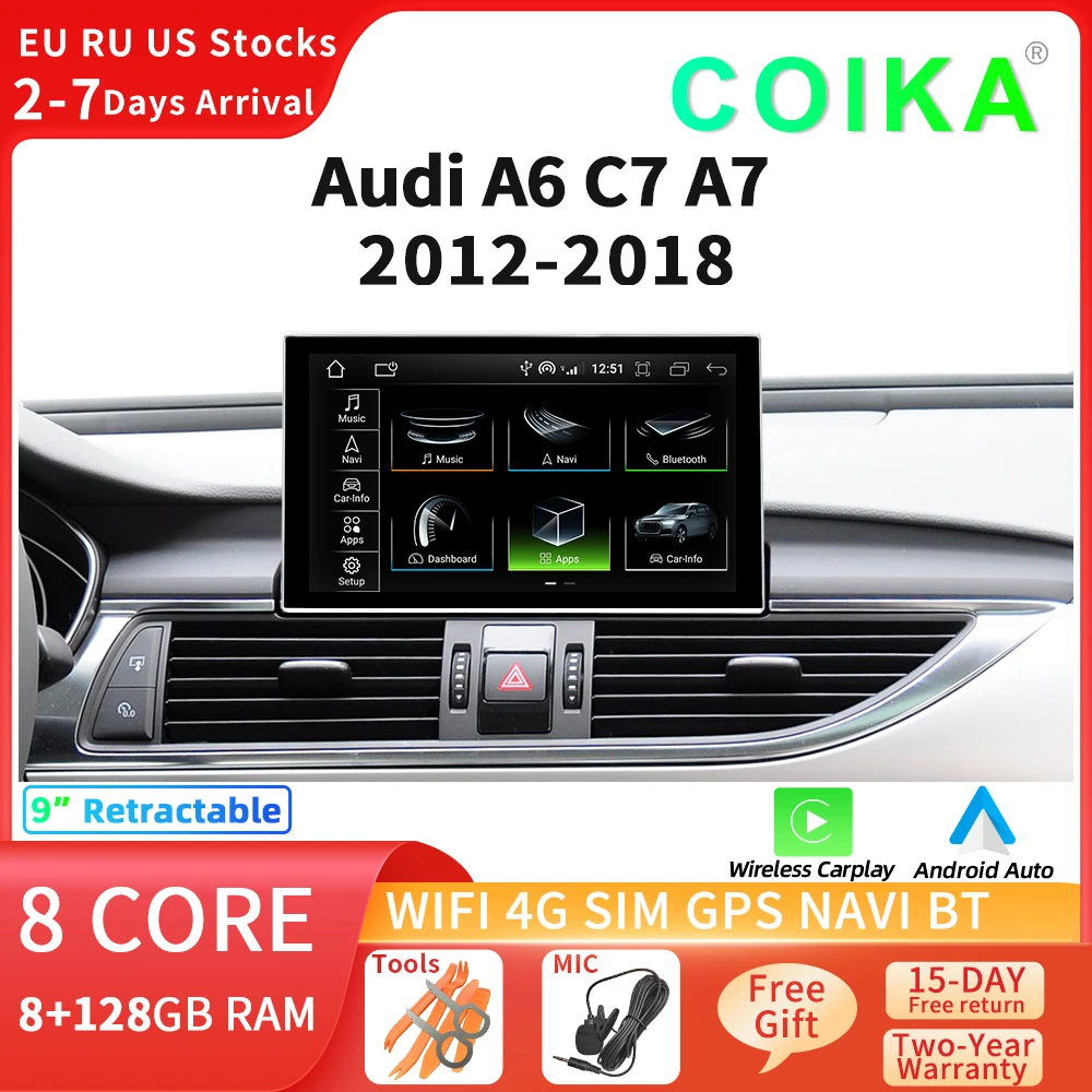 8 Core Android 13 System Car Multimedia Stereo For Audi A6 C7 A7 2012-2018 WIFI 4G 8+128GB RAM Carplay IPS Touch Screen GPS Navi