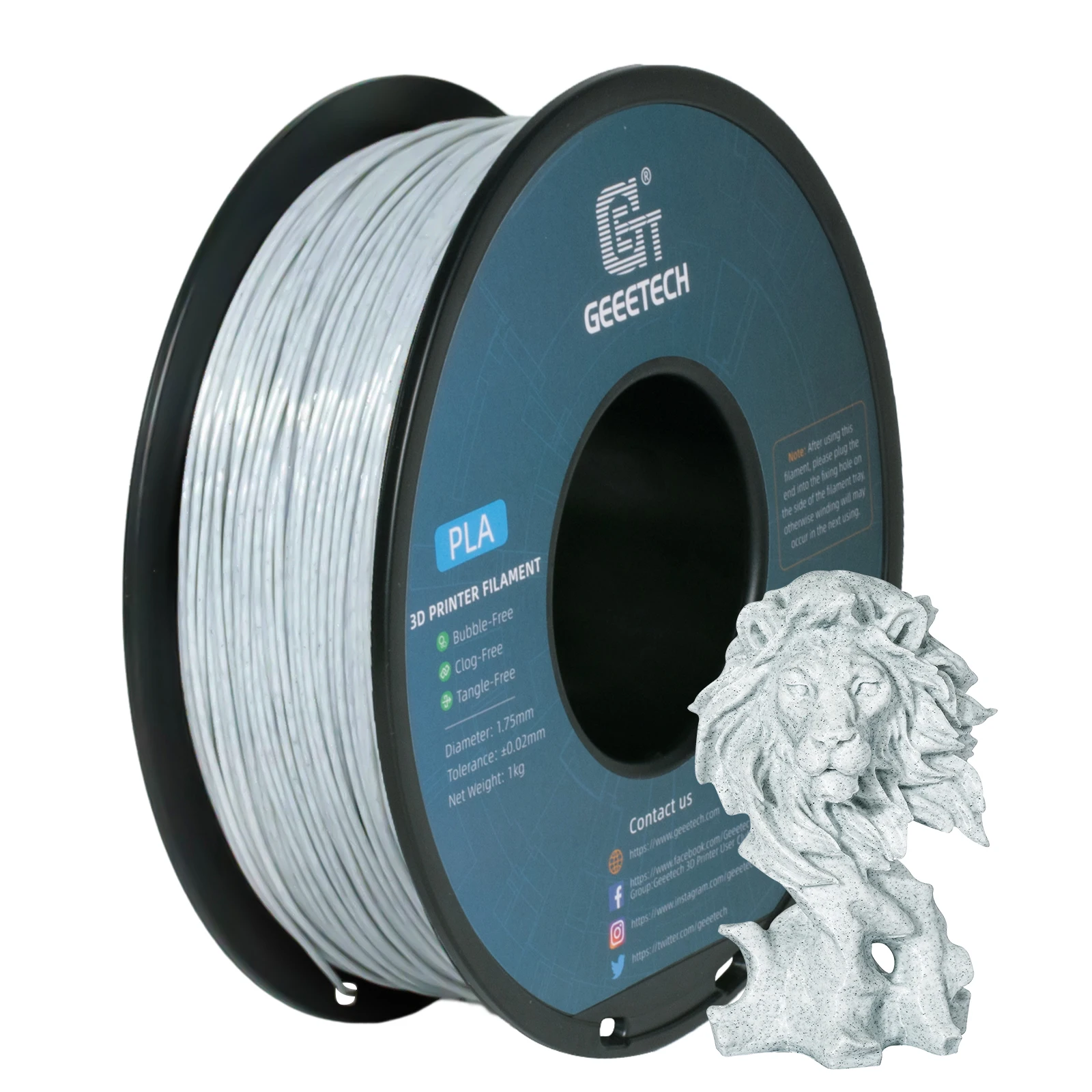 Geeetech Like Marble PLA-Filament plastique pour imprimante 3D, 1kg, 1.75mm, sans enchevêtrement, matériaux de fil d'impression 3D, emballage sous vide