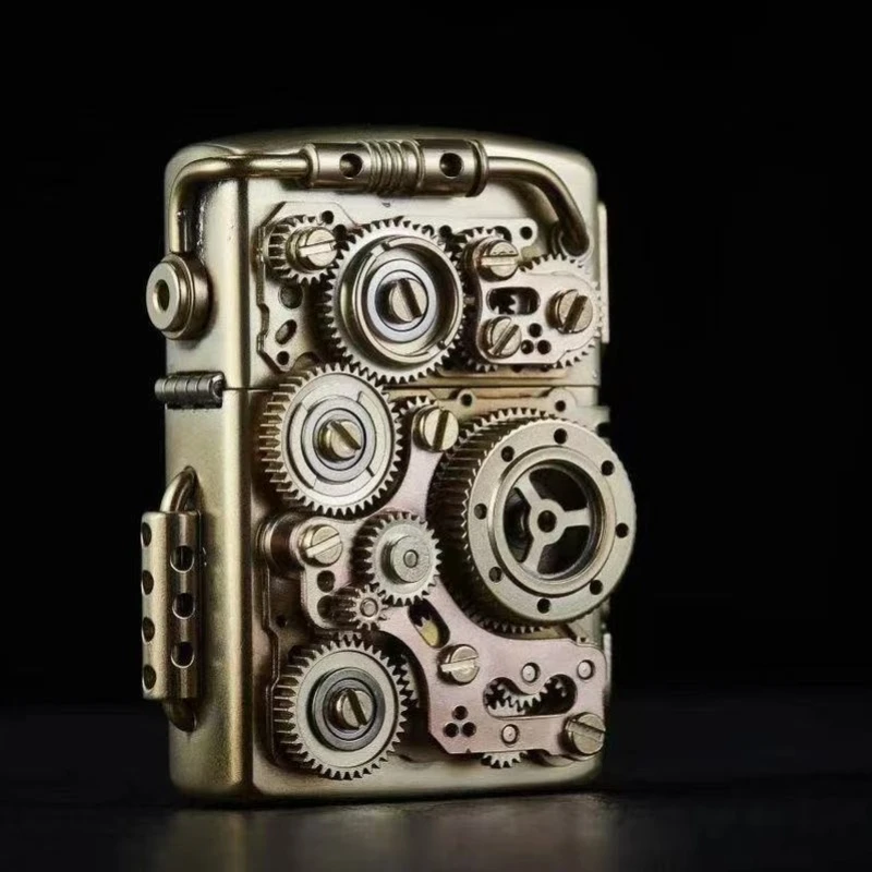 Creative Pure Copper  Kerosen e Lighter Personalized Mechanical Steampunk Lighter Gear Linkage Cool Men's Gift view 3