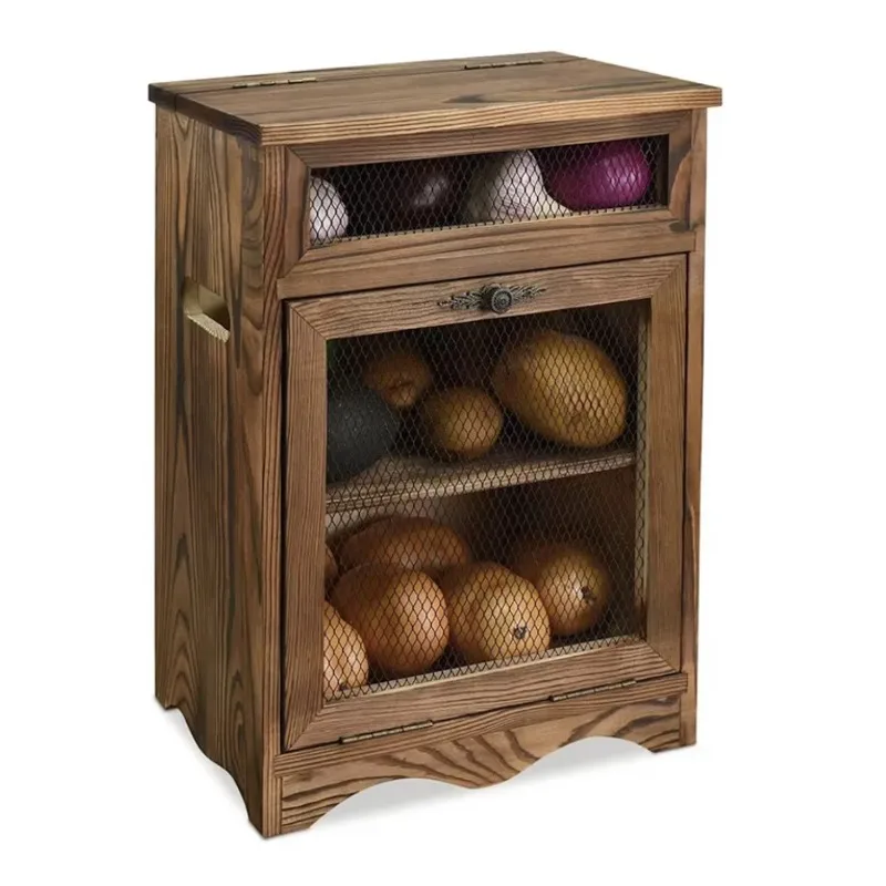Vertical Wooden Countertop Locker Potato Onion Locker Bread Box Countertop Organization