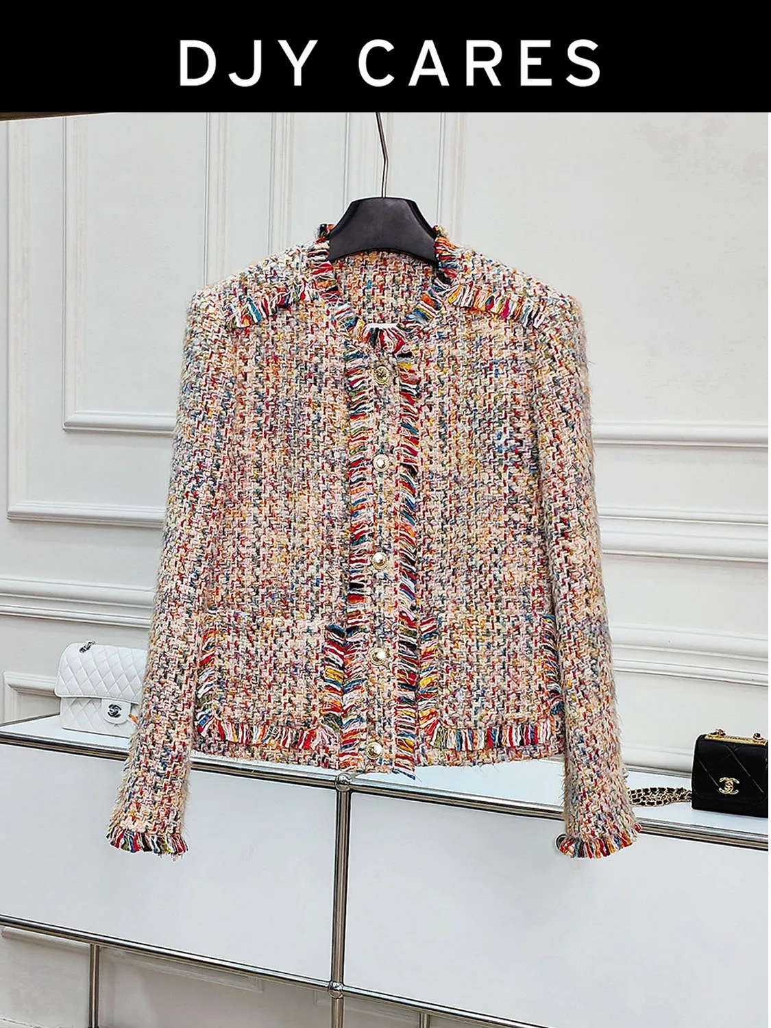 

New Coarse tweed autumn and winter cotton colorful fashionable jacket top big size