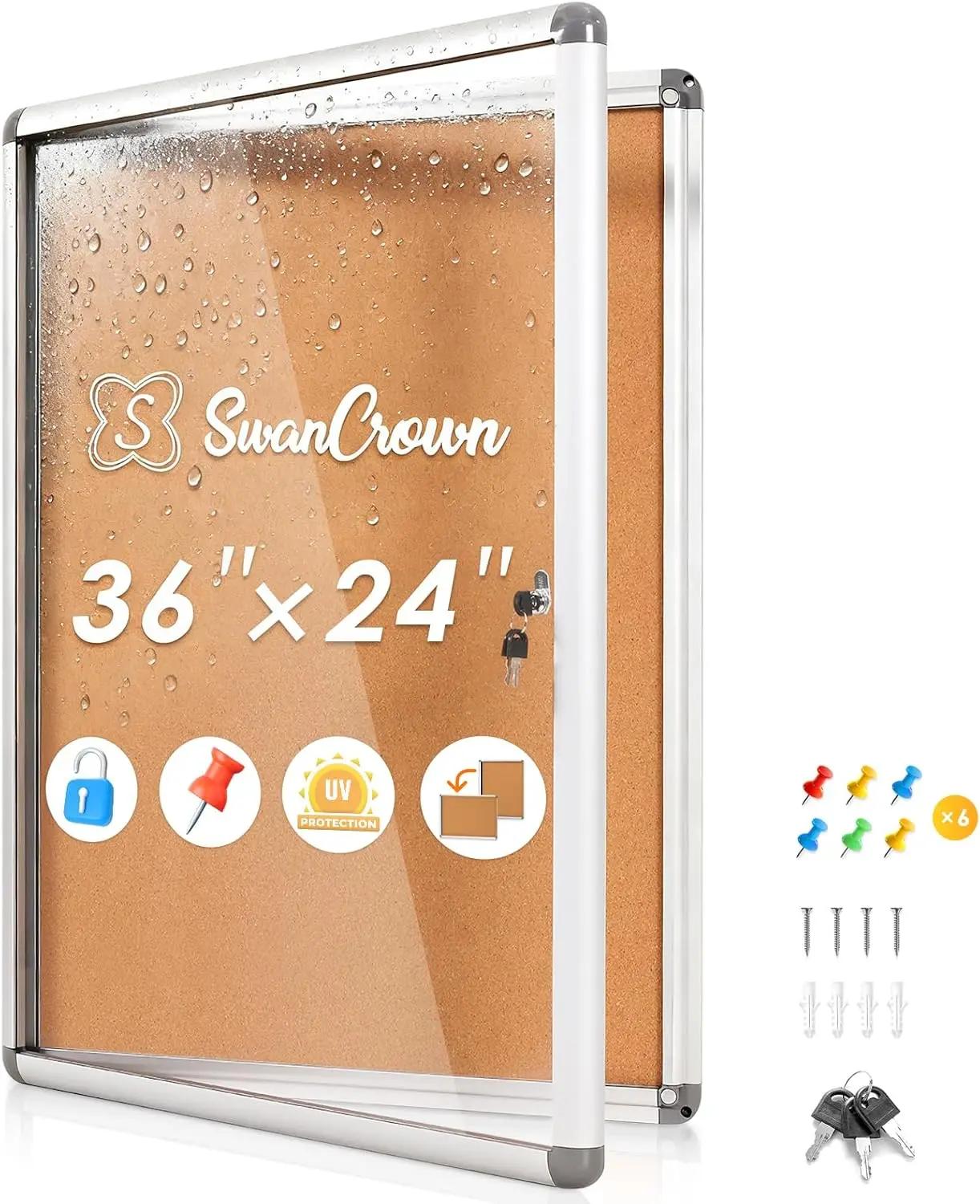 

Запираемая закрытая доска для объявлений 36x24 дюйма, витрина с защитой от несанкционированного доступа в алюминиевой раме для офиса, школы, торговли, сообщества