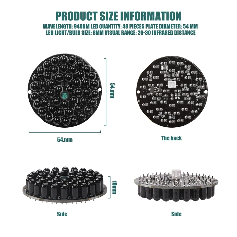 IR 적외선 LED 보드, IR 조명기 CCTV 액세서리용, 야간에도 보이지 않는 IR LED, 노출 없음, 940Nm, 48 개