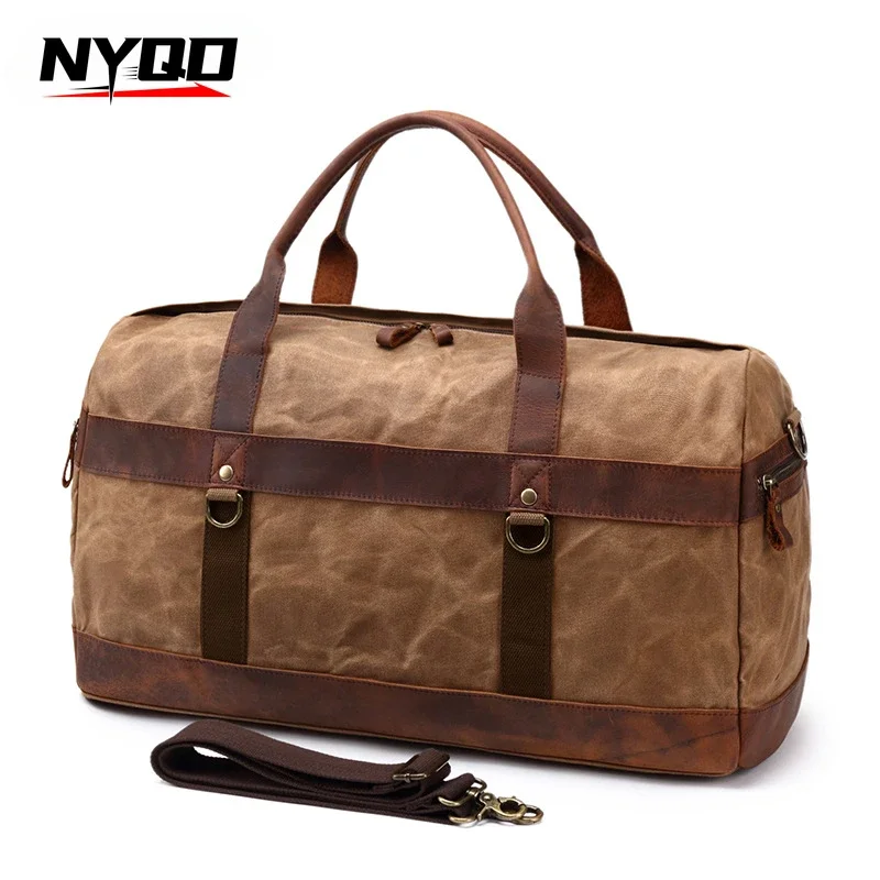 

Men Retro Oil Wax Canvas Luggage WaterProof Travel Tote Bag Women Vintage Camping Large Capacity Waterproof Weekend Handbag
