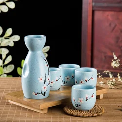 Japanese Sake Pot Wine Glasses Japanese Style Hand-painted Sake Utensils Four Cup Set Ceramic Wineware and Cups