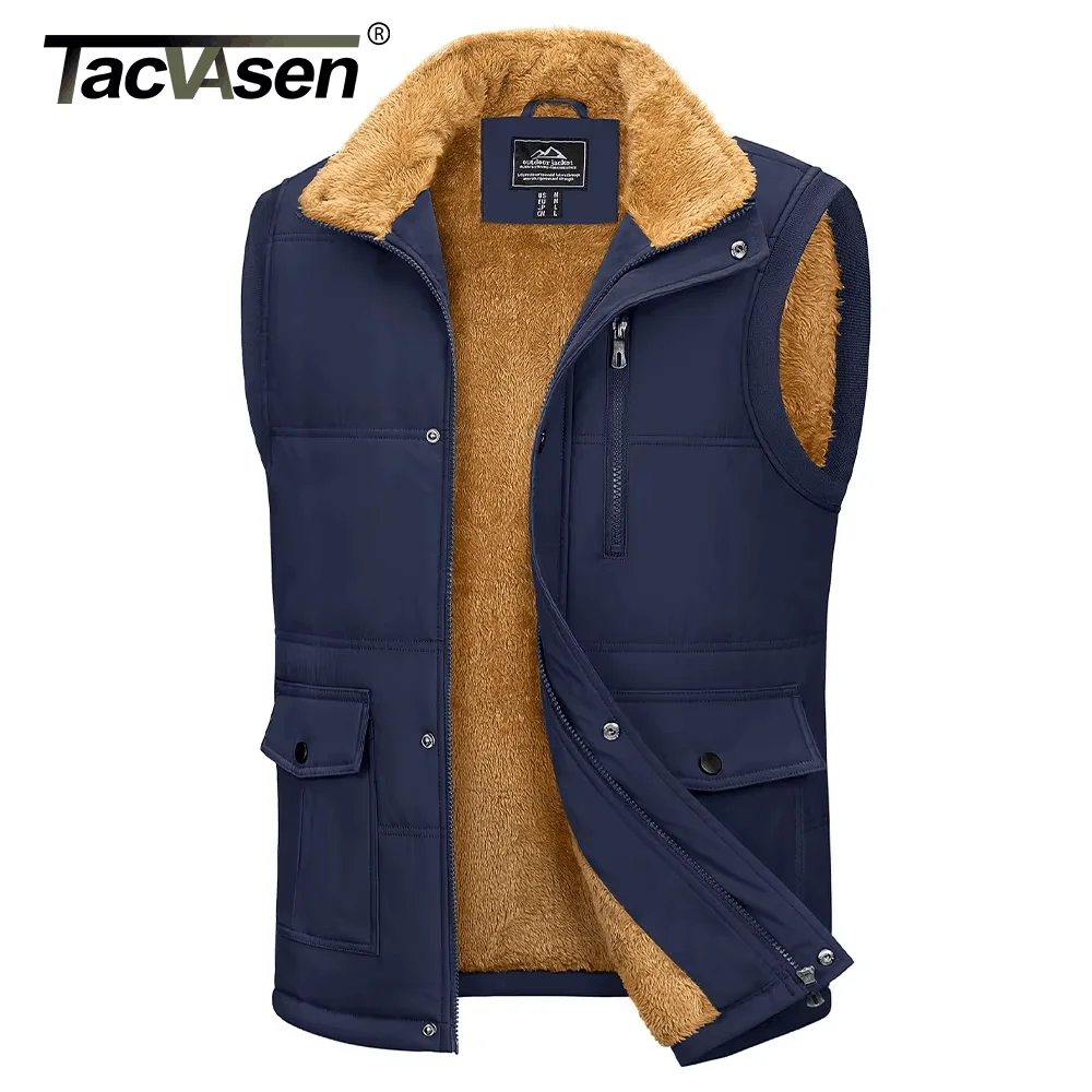 TACVASEN Winter Fleece Vests Jacket Mens Full Zip Sleeveless Jackets Spring Autumn Cargo Vest Jacket Waistcoats Outerwear