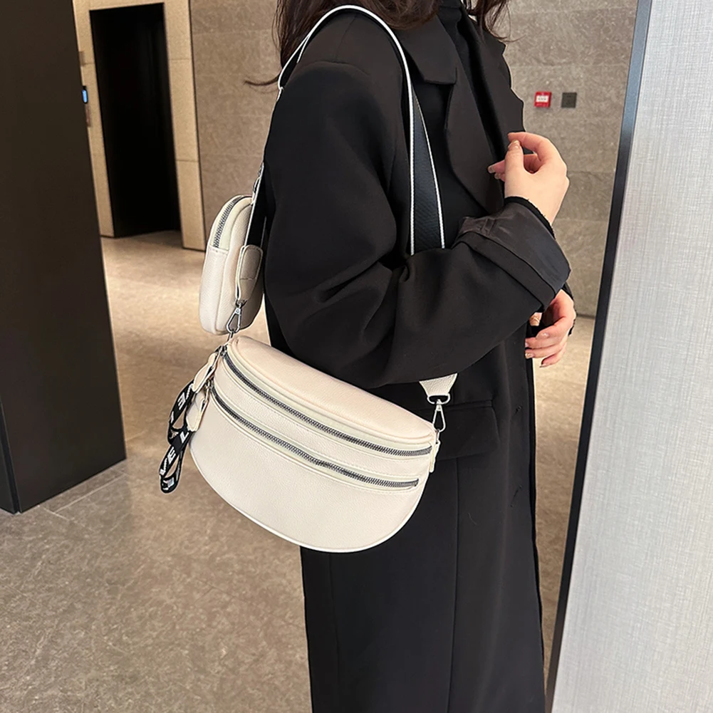 

Multi-pocket Women Shoulder Bag Fashion PU Leather Funny Pack Bum Bag Casual with Mini Purse Soft Portable Adjustable for Party