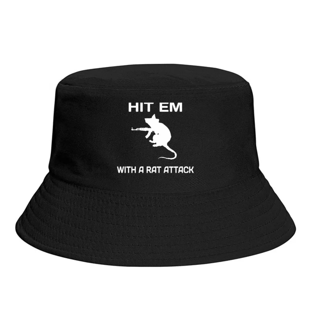 HIT EM With A Rat Attack Fisherman Cap Harajuku Streetwear Woman Man Harajuku Unisex Hip Hop Daily Vintage Casual Panama Hats