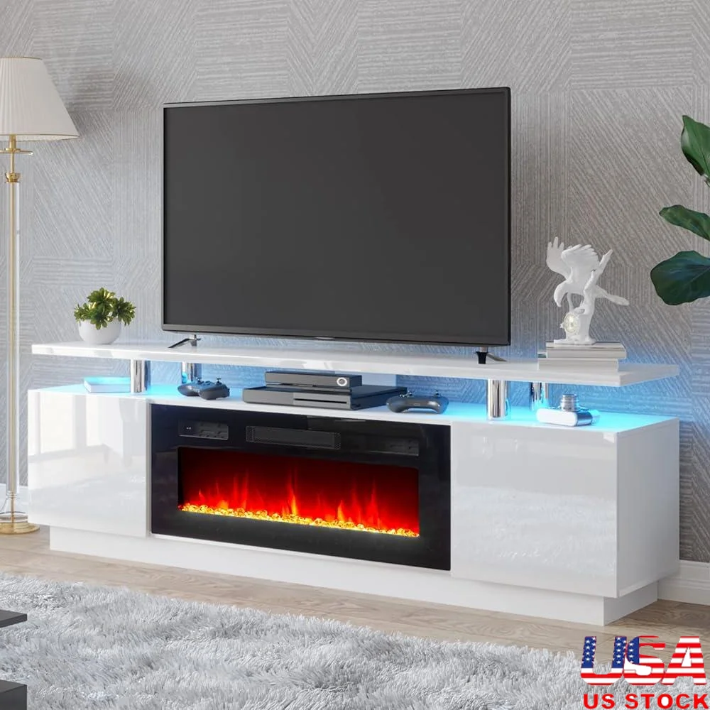 

Электрическая каминная подставка для телевизора Современный развлекательный центр со светодиодной подсветкой Полки для хранения с дистанционным управлением Регулируемая яркость