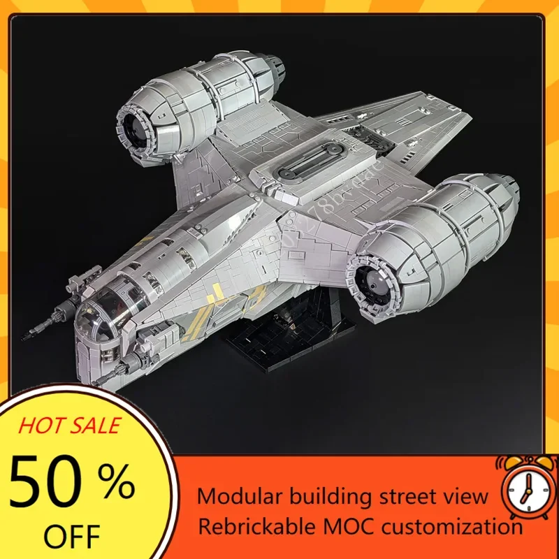 4893PCS Razor Crest-Minifig Scale Space War Military MOC SpaceShip Battle Model Custom Puzzles Architecture DIY Assembly Gift