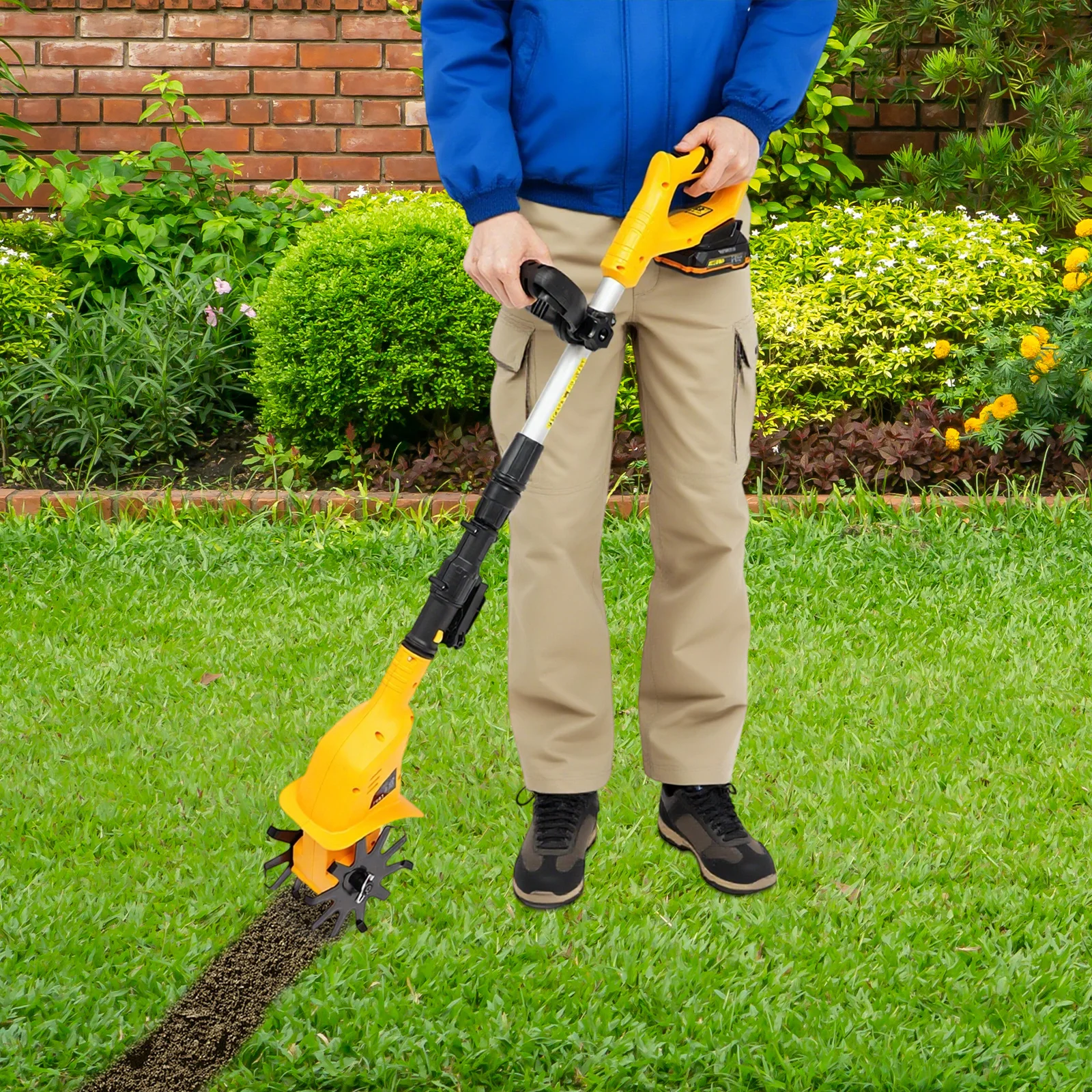 

Yellow And Black Cordless Tilling Machine ABS+Manganese Steel - Copper Wire Motor&250RPM Speed, 20V 2.0Ah Li-ion Battery