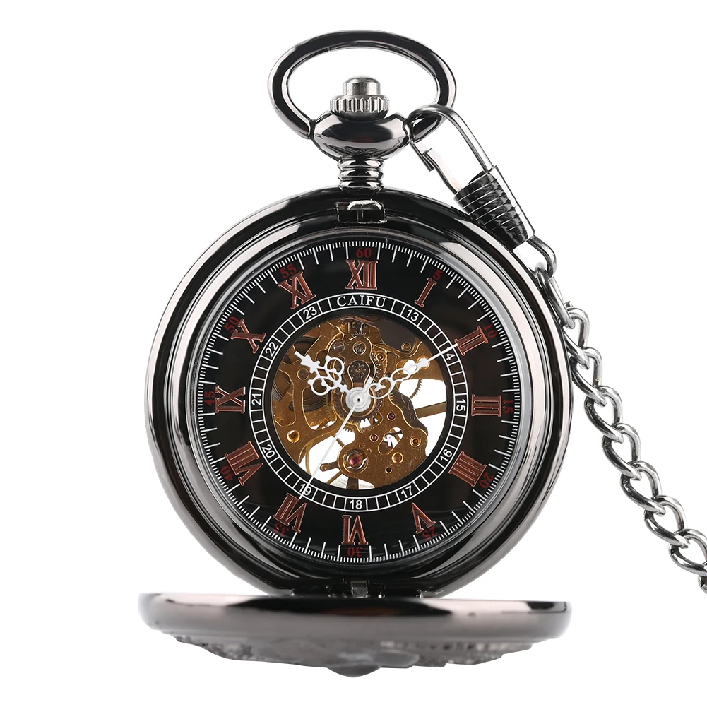 Reloj de bolsillo mecánico para hombre, accesorio con diseño de grulla voladora doble, diseño de patrón de sol, cadena Retro, regalo elegante y antiguo, exquisito