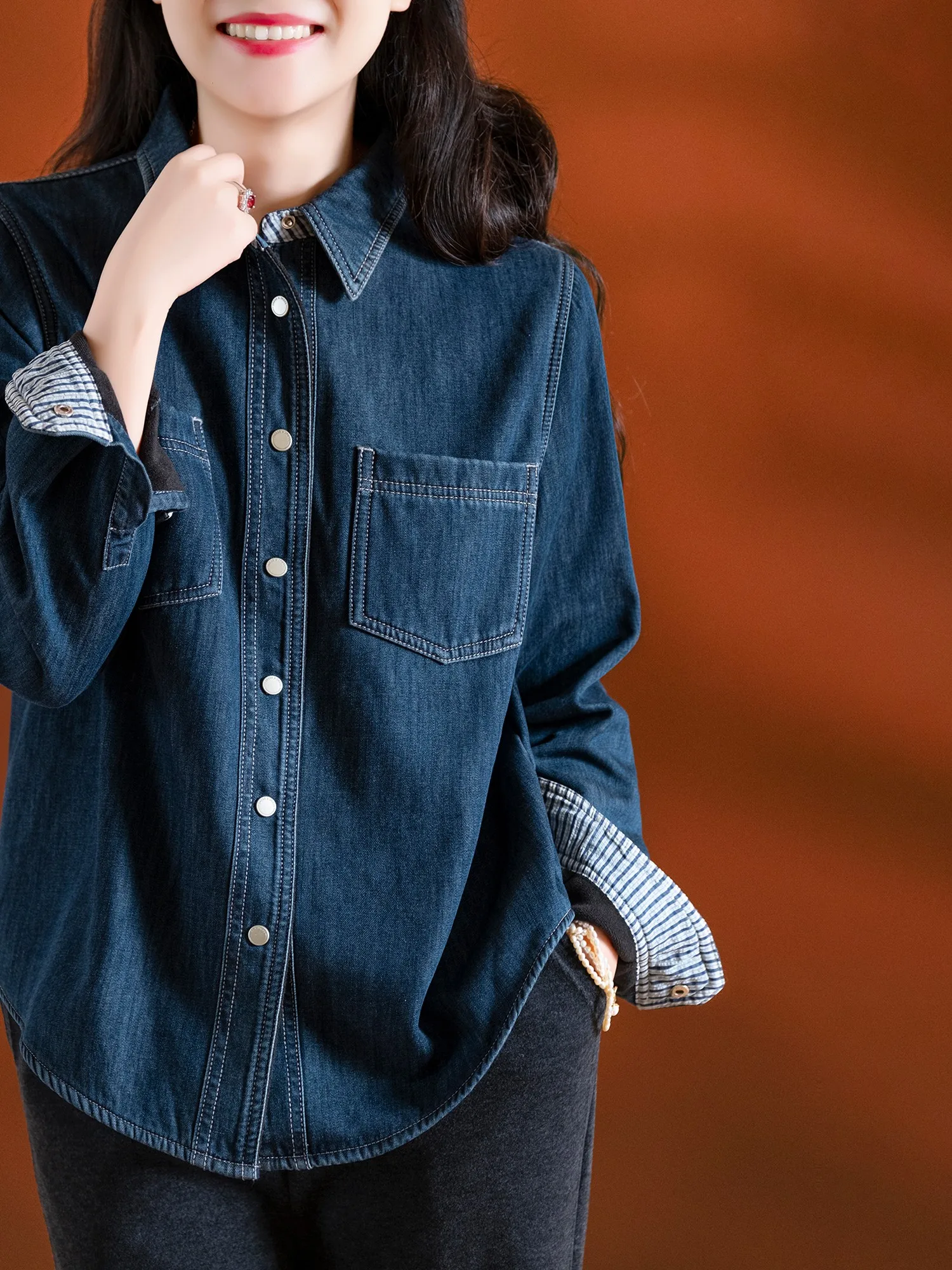 

Плотная джинсовая рубашка из молочного вельвета с воротником, повседневная, женская, дышащая, с длинным рукавом, из смеси хлопка и полиэстера, китайского производства.