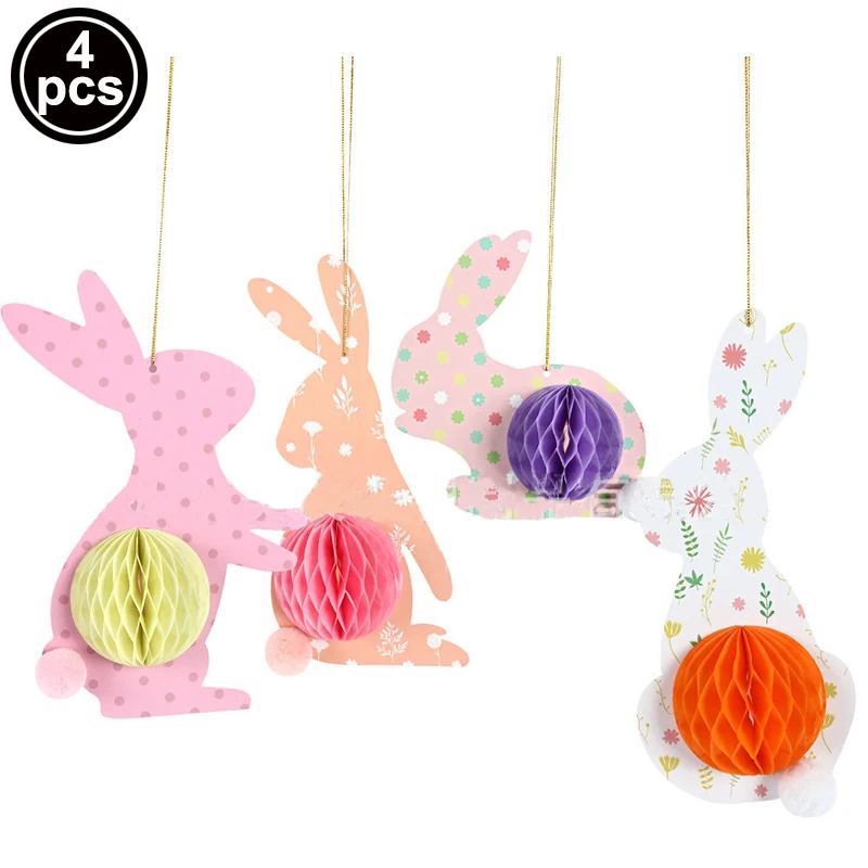 Easter Party Hanging Decors Easter Colorful Eggs Bunny Honeycomb Centerpieces Easter Hanging Ornament Decor Indoor Outdoor