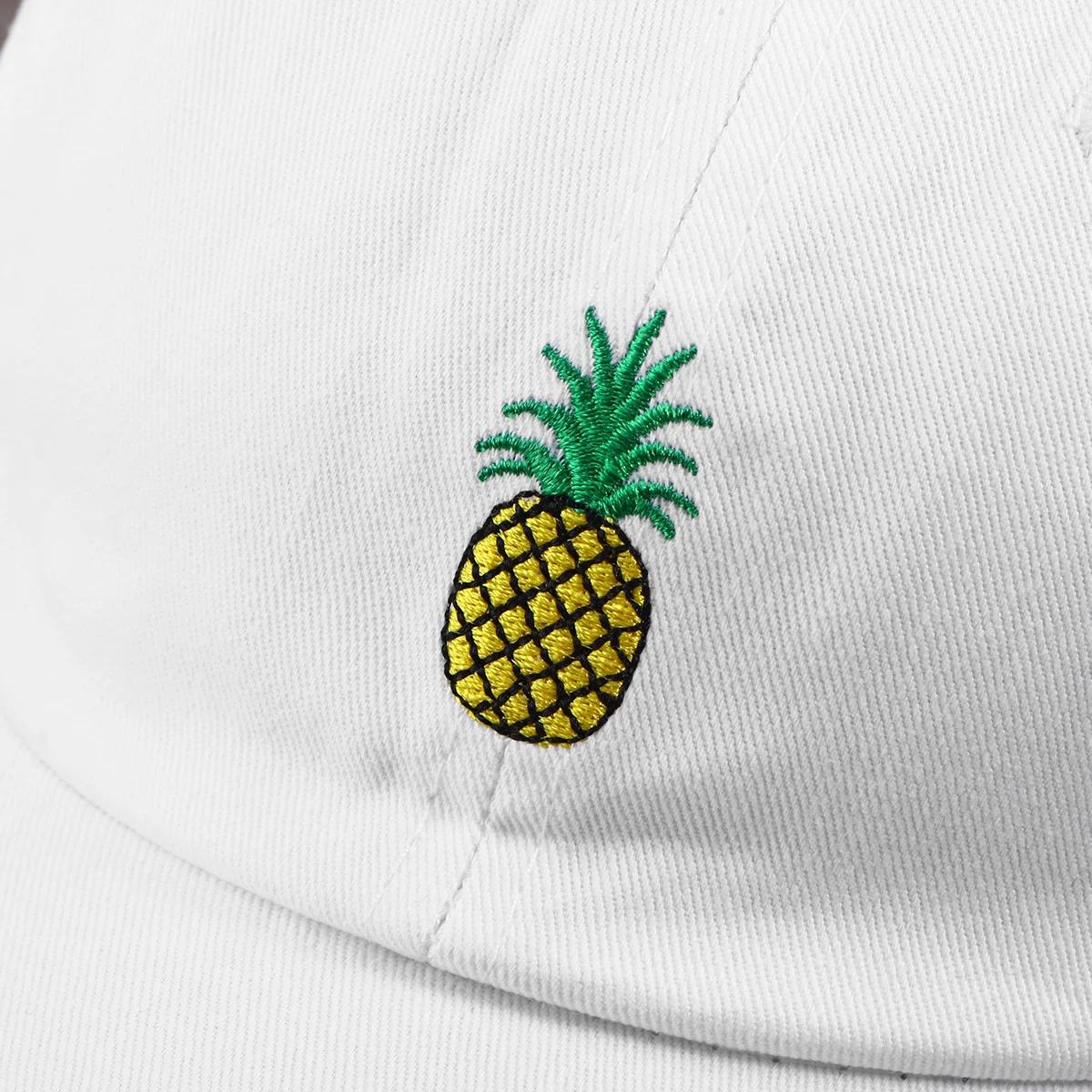 

Embroidery Baseball Cap Low Profile Pineapple Design Sun Hat For Outdoor White Cotton Twill Curved Bill Adjustable