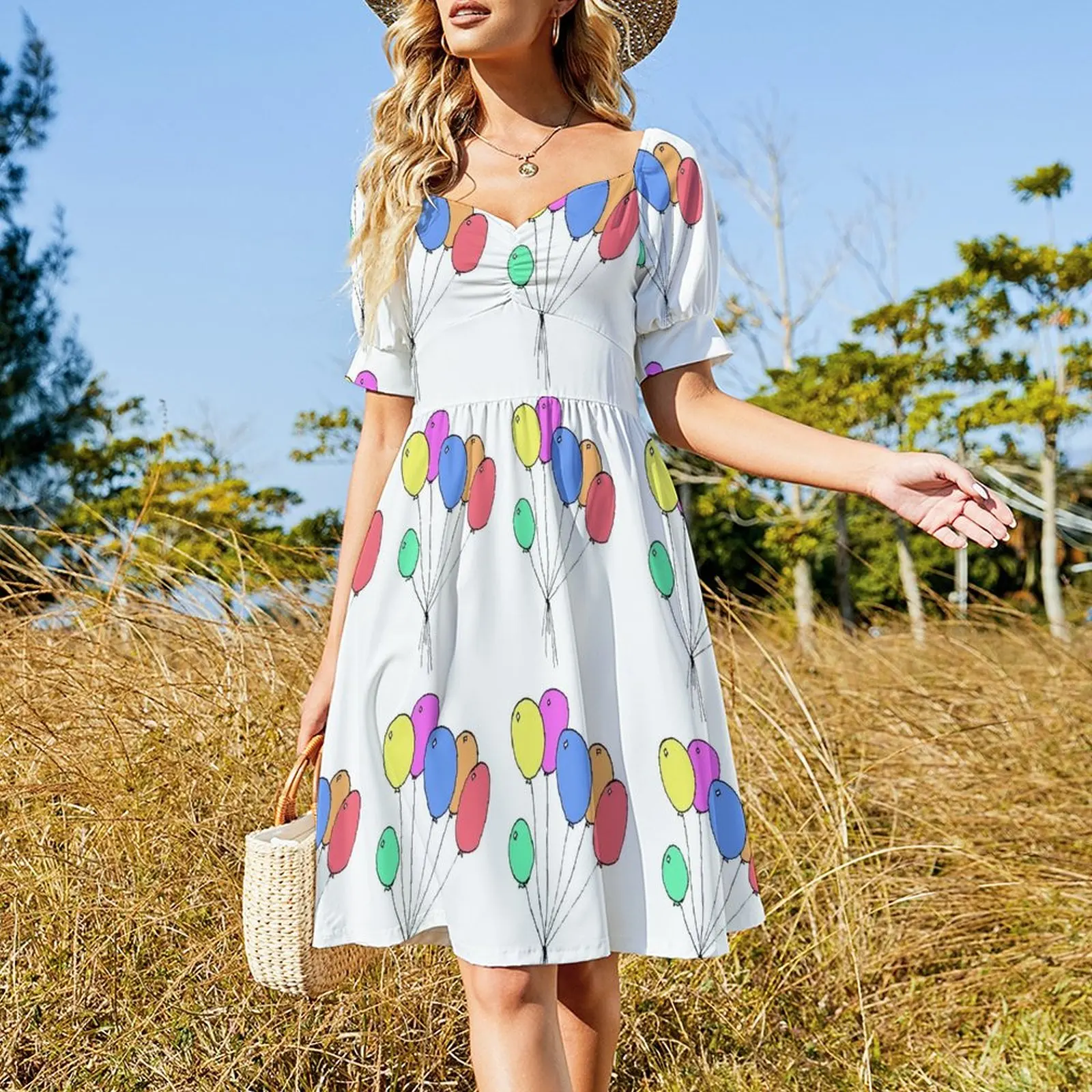 Birthday Balloons Colorful Party Pattern Design Sleeveless Dress Casual dresses dress korean style bandage dress