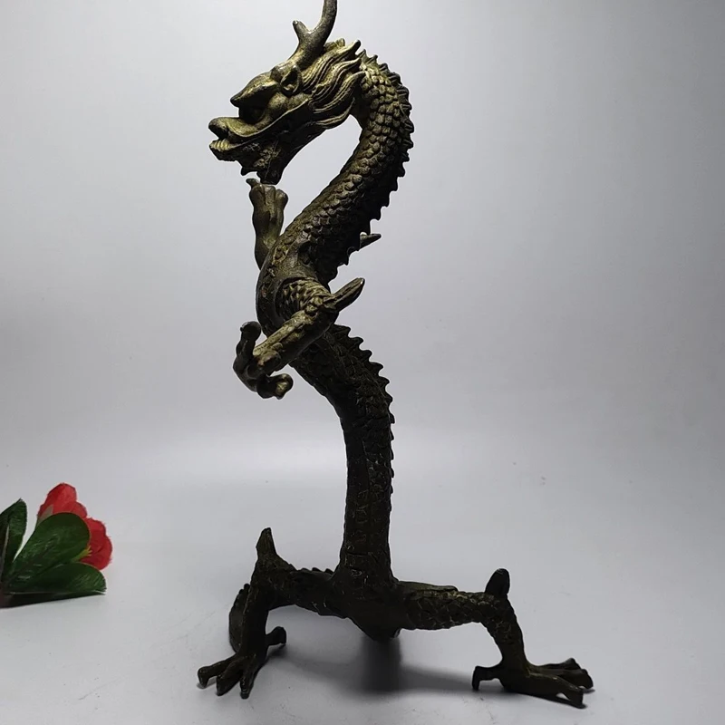 

Height 23.5 cm* / Exquisite copper Chinese standing dragon statue Home office decorative arts and crafts
