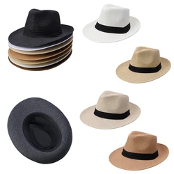 Sombrero panamá de paja plegable para hombre y mujer, visera ancha, sombreado, protección UV, Fedora para el sol, gran tamaño, 55-58cm, Verano