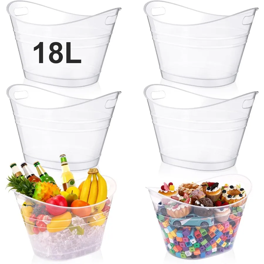 

Набор из 6 пластиковых ведер для льда с ручками, овальные контейнеры для хранения, вместительные ведра для напитков, для вечеринок на Хэллоуин, баров, вина, пива