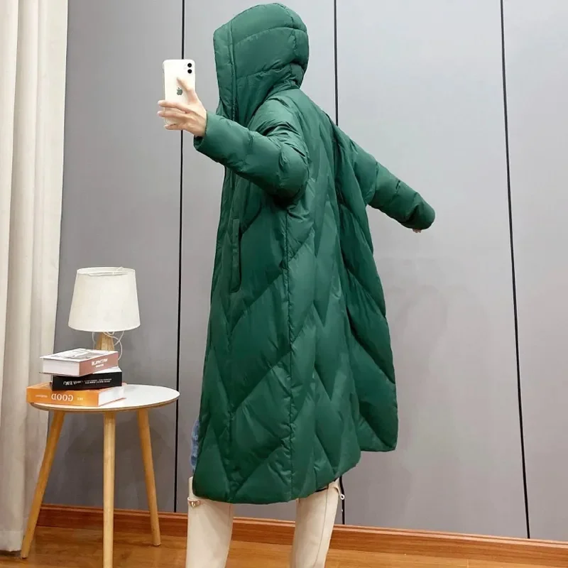 2025New Women Down Cotton Coat Winter Jacket Female Loose Parkas Long Hooded Outwear Warm Thick Snow Wear Cotton Overcoat Female