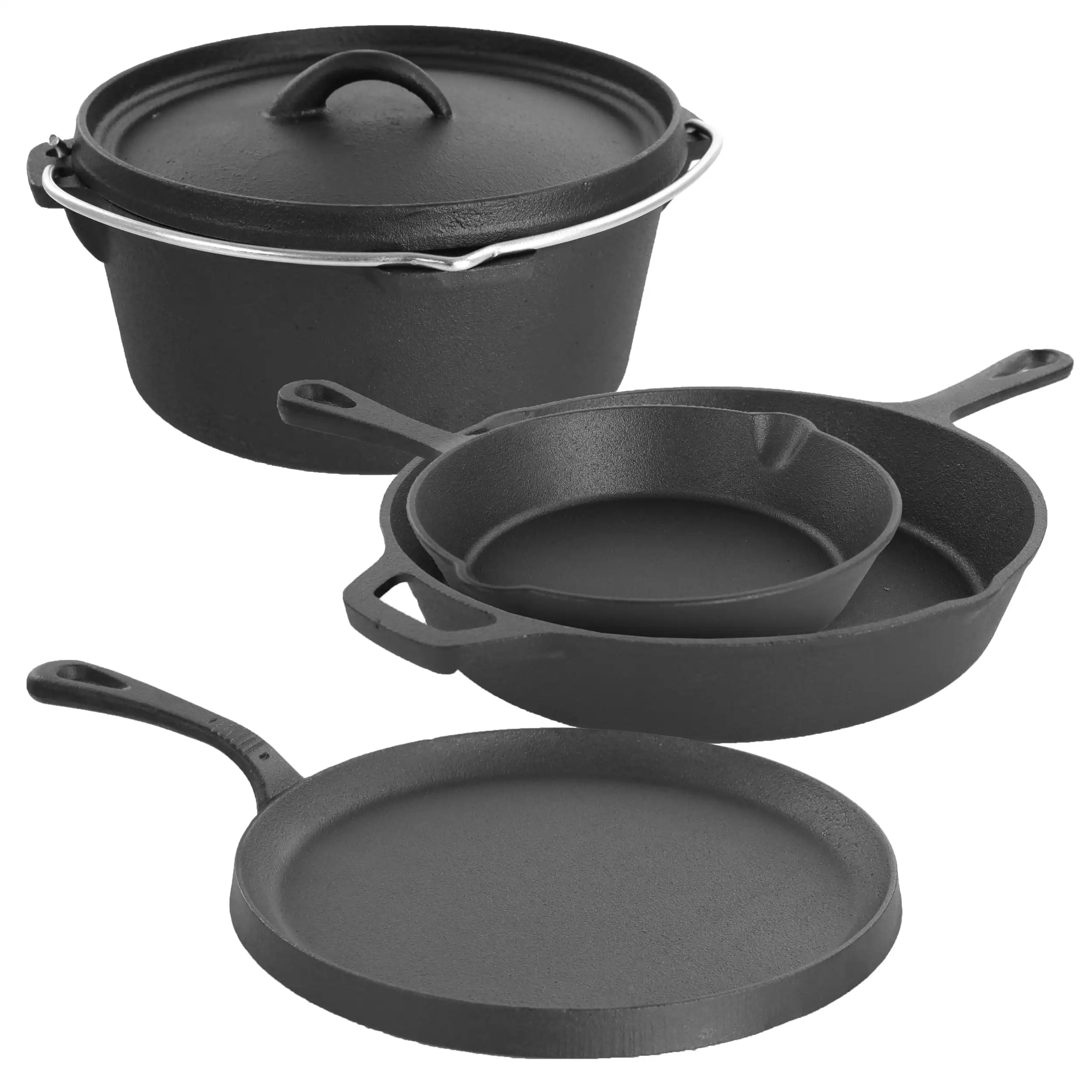 

Megachef Pre-Seasoned Cast Iron 5-Piece Kitchen Cookware Set, Pots and Pans